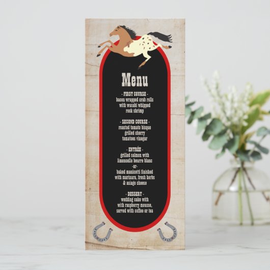 Rustieke westerne rodeo bruiloft Menu (Staand voorkant)