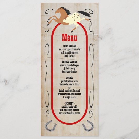 Rustieke westerne rodeo bruiloft Menu (Voorkant)