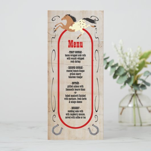 Rustieke westerne rodeo bruiloft Menu (Staand voorkant)