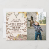 Rustieke Westerne Rodeo Cowboy 1e Verjaardagsfoto Kaart (Voorkant)
