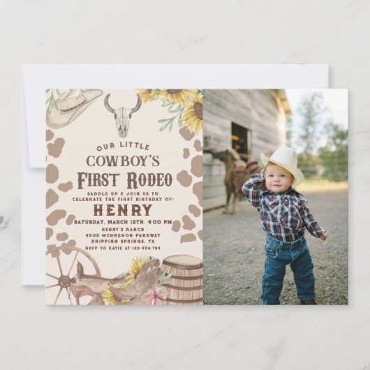 Rustieke Westerne Rodeo Cowboy 1e Verjaardagsfoto Kaart (Voorkant)