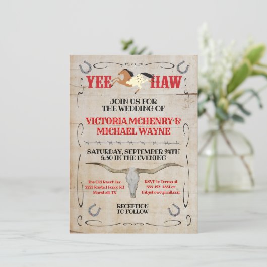 Rustieke Westerne Rodeo Cowboy bruiloft Kaart (Staand voorkant)