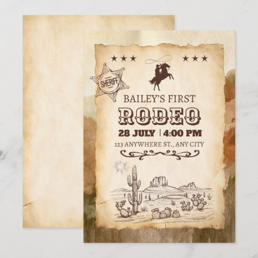 Rustieke Westerne Rodeo Cowboy Eerste Rodeo Verjaa Kaart (Voorkant / Achterkant)