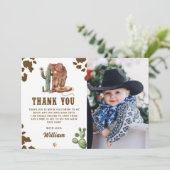 Rustieke Westerne Rodeo Cowboy Verjaardagsfoto Bedankkaart (Staand voorkant)