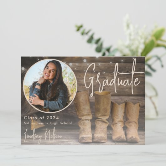 Rustieke Westerne Schuur & Cowboy Boot Foto Afstud Aankondiging (Staand voorkant)