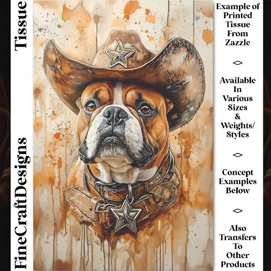 Rustieke Westerne Sheriff Bulldog, Pet DD3 Decoupa Tissuepapier