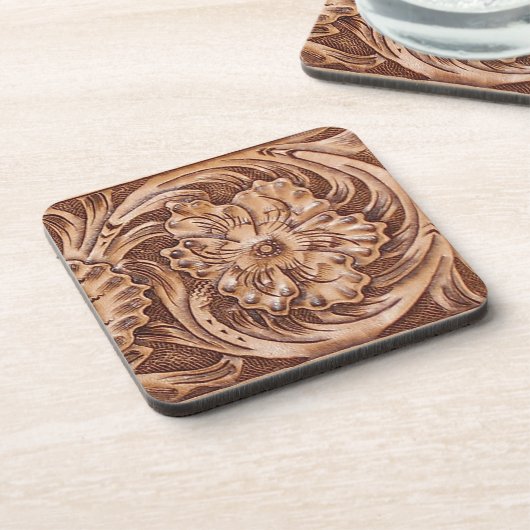 Rustieke Westerne Tooled Leather-look Bier Onderzetter (Linkerzijde)