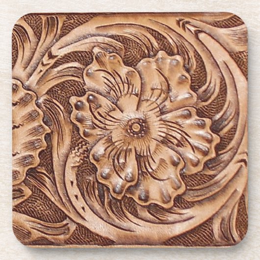 Rustieke Westerne Tooled Leather-look Bier Onderzetter (Voorkant)