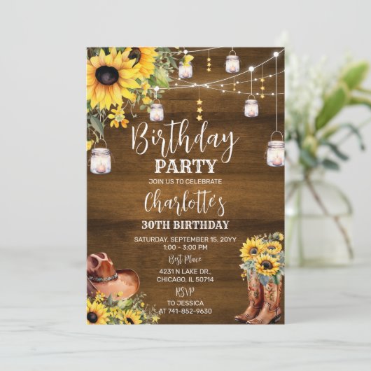 Rustieke Westerne Verjaardagsfeestje zonnebloemen Kaart (Staand voorkant)