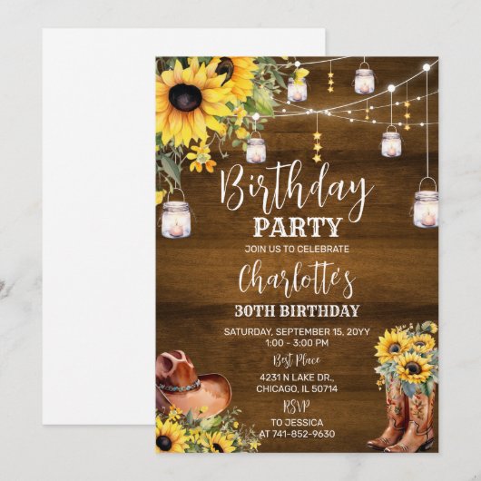 Rustieke Westerne Verjaardagsfeestje zonnebloemen Kaart (Voorkant / Achterkant)