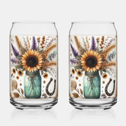 Rustieke Westerne Zonnebloem Mason Jar Can Glass Blikvorm Glas (Voorkant)