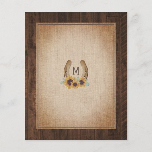 Rustieke Westerne Zonnebloemen Huwelijksmonogram U (Achterkant)