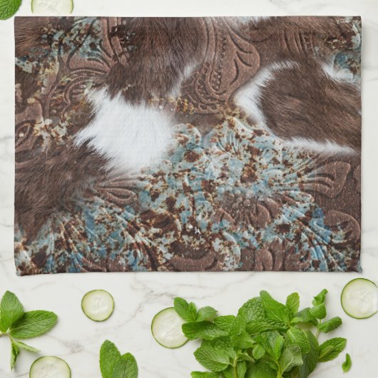 Rustieke Westerne Zuidwest Koeienhuid Leather Name Theedoek (Gevouwen)