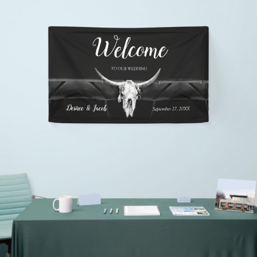Rustieke Westerne zwart-witte stier schedel welkom Spandoek (Beurs)
