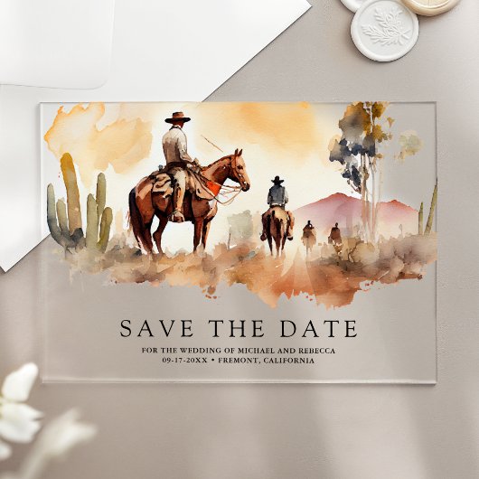 Rustieke Westerse Cowboy Bruiloft Save the Date Acryl Uitnodigingen