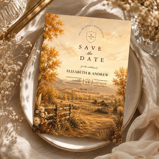 Rustieke Westerse Herfst Bruiloft Save The Date