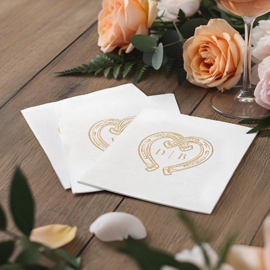 Rustieke Westerse Hoefijzer Hart Monogram Bruiloft Folie Servetten