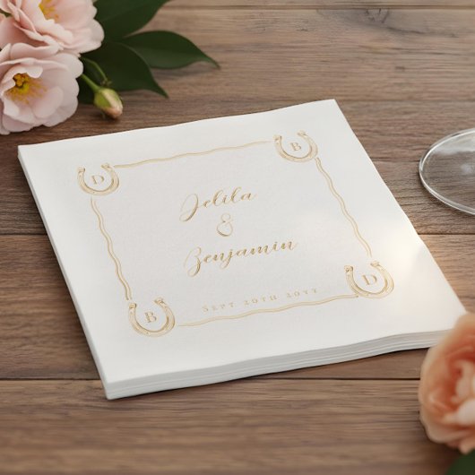Rustieke Westerse Hoefijzer Naam & Monogram Huweli Folie Servetten