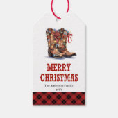 Rustieke westerse kerstcadeautag cowboylaarzen cadeaulabel (Voorkant)