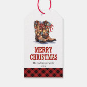 Rustieke westerse kerstcadeautag cowboylaarzen cadeaulabel (Achterkant)