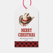 Rustieke westerse kerstcadeautag met cowboyhoed cadeaulabel (Achterkant)