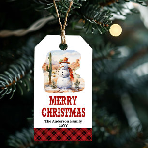 Rustieke westerse kersttag met paard en touw cadeaulabel