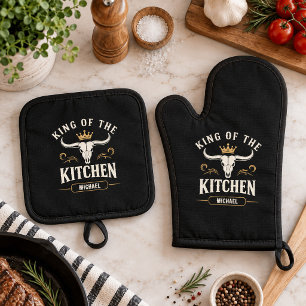 Rustieke Westerse Longhorn Schedel Aangepaste Naam Ovenwant & Pannenlap Set