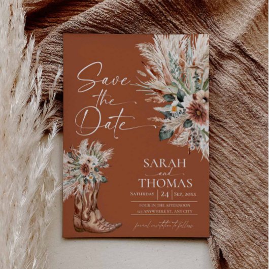 Rustieke Westerse Terracotta Save the Date met Fot