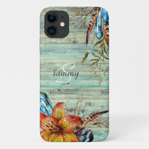 Rustieke Westerse Turquoise Hout Boho Bloemige Mon Case-Mate iPhone Case