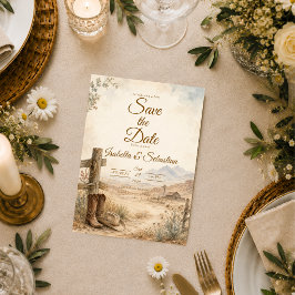 Rustieke Westerse Woestijn Bruiloft Save The Date