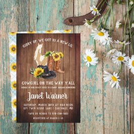 Rustieke Westerse Zonnebloem Cowgirl Baby Shower Kaart