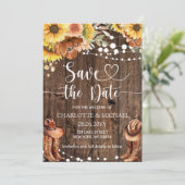Rustieke Westerse Zonnebloem Save the Date Trouwka Kaart (Staand voorkant)