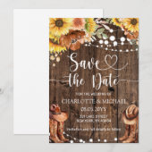 Rustieke Westerse Zonnebloem Save the Date Trouwka Kaart (Voorkant / Achterkant)