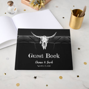 Rustieke Westerse Zwarte En Witte Stier Schedel Br Gastenboek