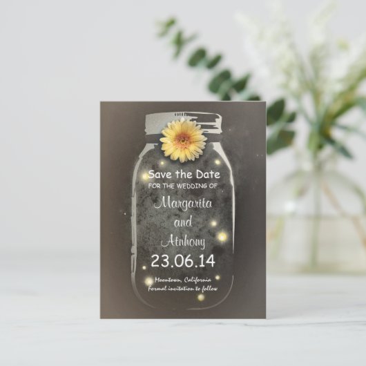 Rustieke Whimsical Mason Jar Save the Date Aankondigingskaart (Staand voorkant)