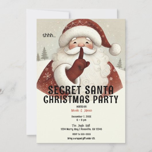 Rustieke Whimsical Secret Santa Kerstfeest Kaart (Voorkant)