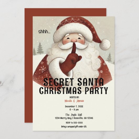 Rustieke Whimsical Secret Santa Kerstfeest Kaart (Voorkant / Achterkant)