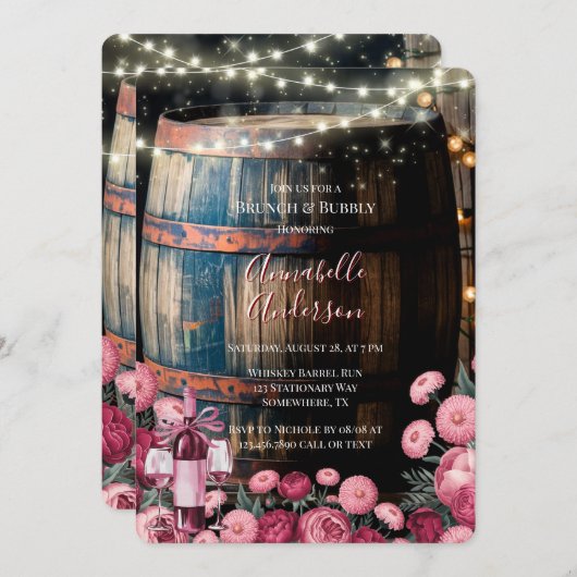 Rustieke Whiskey Barrel Brunch en Bubbly Kaart (Voorkant / Achterkant)