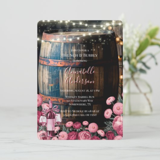 Rustieke Whiskey Barrel Brunch en Bubbly Kaart (Staand voorkant)