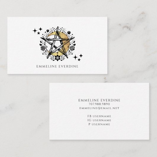 Rustieke Wiccan Pagan Pentacle Moon Calling Card Contactkaartje (Voorkant / Achterkant)