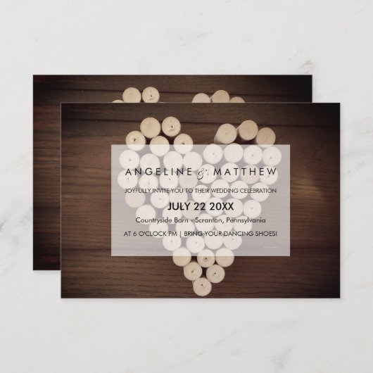 Rustieke Wijn Cork Hart Wijngaard Huwelijksuitnodi Kaart (Voorkant / Achterkant)