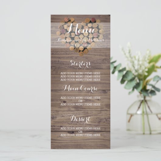 Rustieke wijn kurk menu (Staand voorkant)