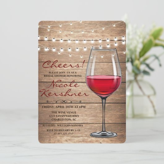 Rustieke wijn string verlichting bruids douche uit kaart (Staand voorkant)