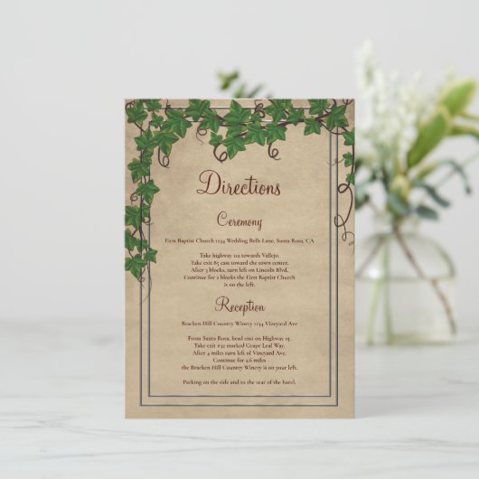 Rustieke wijngaard bruiloft ceremonie Routebeschri Informatiekaartje (Staand voorkant)