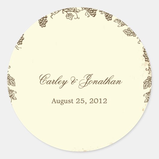 Rustieke wijngaard bruiloft gunst Sticker - Bruin (Voorkant)