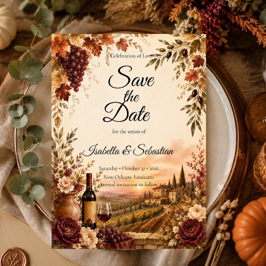 Rustieke Wijngaard Herfst Elegantie Bruiloft Save The Date