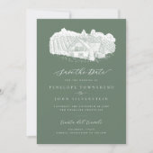 Rustieke wijngaard illustratie Sage Green bruiloft Save The Date (Voorkant)