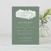 Rustieke wijngaard illustratie Sage Green bruiloft Save The Date (Staand voorkant)