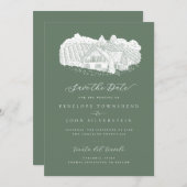 Rustieke wijngaard illustratie Sage Green bruiloft Save The Date (Voorkant / Achterkant)