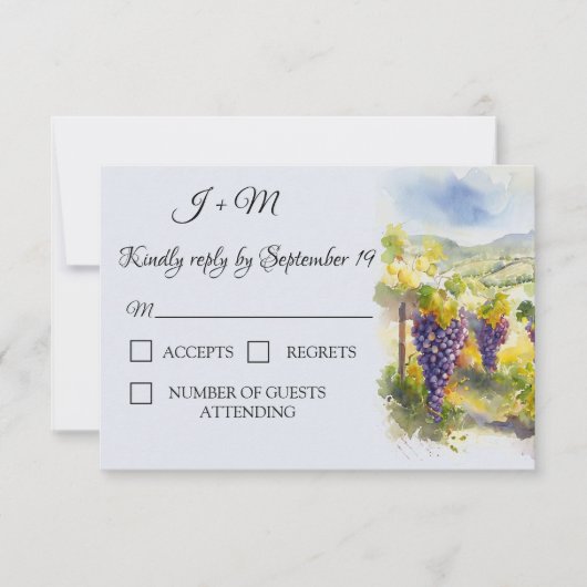 Rustieke wijngaard Waterverf Druiven Citroenen RSV RSVP Kaartje (Voorkant)